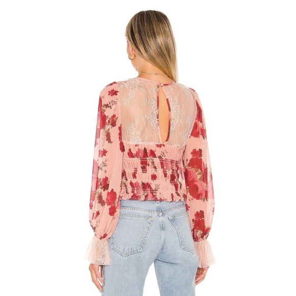 Free People Revolve Daphne Blouse Size L Pink Romantic Combo Smocked Long Sleeve - Picture 2 of 3